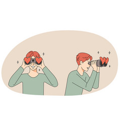 Happy Man Look In Binoculars Search For Love