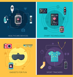 Wearable Technology 4 Flat Icons Square