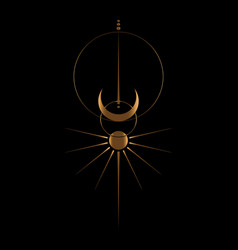 Gold Sun And Crescent Moon Vintage Line Art Logo