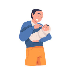 Man Character Holding Wrapped Baby With Arms