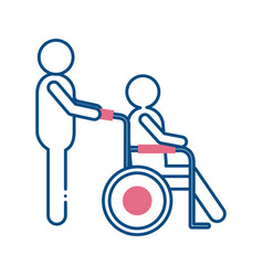 Man Helping Other On Wheelchair Line Style Icon