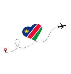 Airplane Flight Route With Namibia Flag Inside