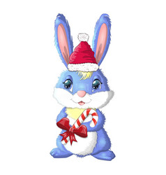 Cute Cartoon Bunny Wearing Santa Hat With Candy