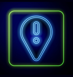 Glowing Neon Map Pointer With Exclamation Mark