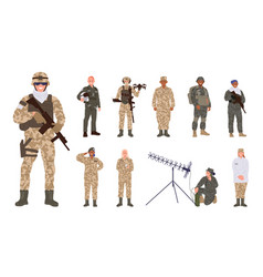 Man And Woman Military People Full Body Cartoon