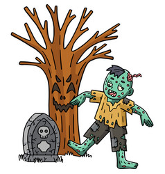 Zombie Under Spooky Tree Cartoon Colored Clipart