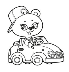 Cute Cartoon Baby Bear Ride In Little Car