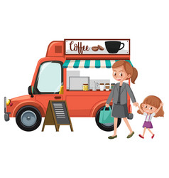 Woman And Girl By Coffee Truck