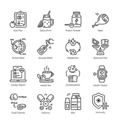 Set Of Healthy Food Line Style Icons