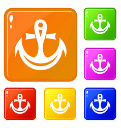 Smile Anchor Icons Set Color