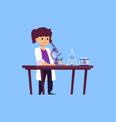 Child Scientist Behind Desk With Microscope Flat