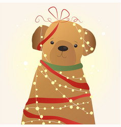 Christmas Card With A Cute Dog Decorated