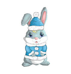 Cute Cartoon Rabbit In A Hat And Fur Coat Scarf