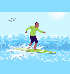 Surfing Man Flat Doodle African American Guy