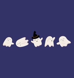 Cute Halloween Set Of Ghost In Witch Hat Dance