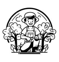 Happy Farmer In Hat And Apron Working In The