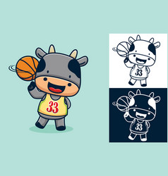 Cartoon Of Cute Cow The Basketball Player