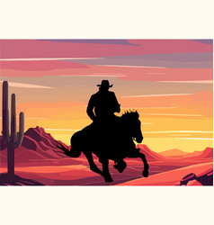 Cowboy Riding Horse In Wild West Desert