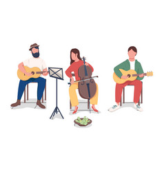 People Playing Music Flat Color Faceless Character