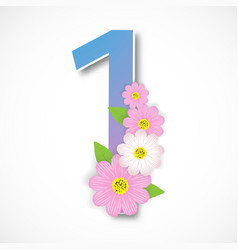 Spring Number One With Colorful Flower Template