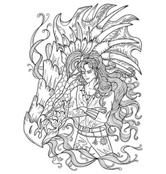 Line Art Manga Style With Fantasy Dragon