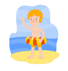 Boy With Swimming Ring Red Hair Child