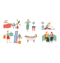 Everyday Life Routine Of Man Flat Character Set