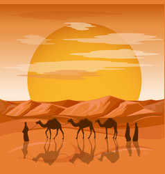 Caravan In Desert Background Arab People