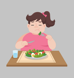 Unhappy Fat Woman Not Want To Eat Salad