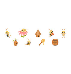 Cute Striped Honey Bee Character With Yellow Body