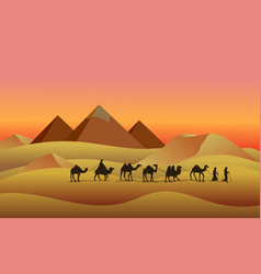 Egypt Pyramids Camels In Egyptian Desert Caravan