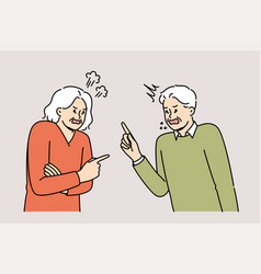 Quarrel Elderly Man And Woman Expressing Mutual