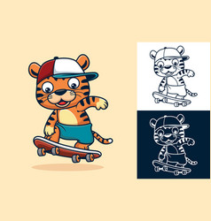 Cartoon Funny Tiger Skateboarding