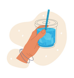 Hand Holds A Refreshing Iced Tea In Plastic Glass