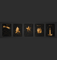 Set Black Card Of Merry Christmas And New Year