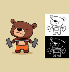 Cartoon Funny Bear Exercise Lifting Barbells