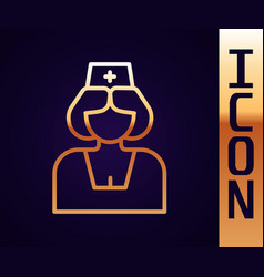 Gold Line Nurse Icon Isolated On Black Background