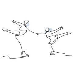 Hand Drawing One Line Of Couple Ice Skating