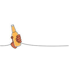 Hand Holding A Beer Bottle One Line Colored