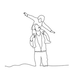 Little Boy Sat On Fathers Shoulder Line Art