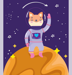 Space Cat Astronaut Waving Hand