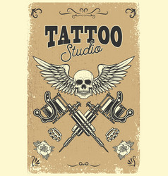 Tattoo studio poster template winged skull Vector Image