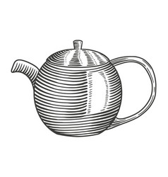 Porcelain Teapot Vintage Engraving Style