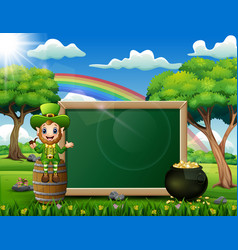 Cartoon Leprechaun Sitting Above Chalkboard