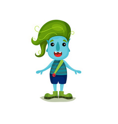 Cute Smiling Boy Troll With Green Hair And Blue