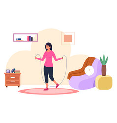 Woman Jumping With Skipping Rope At Home