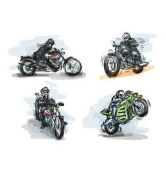 Biker On Motorcycle Hand Drawn Art Set For T