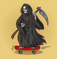 Grim Reaper Rides Skateboard Pop Art