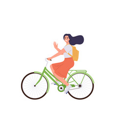 Happy Young Woman Character Riding Bicycle