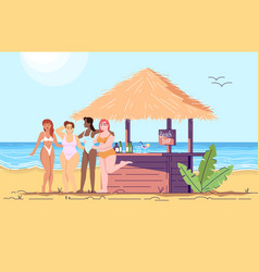 Women At Beach Bar Flat Doodle Female Friends